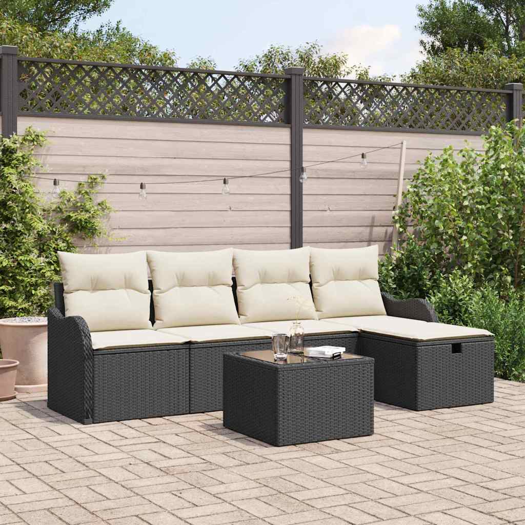Tuin Sofa Set 6 st 4-Aantal zitplaatsen Zwart en Crème