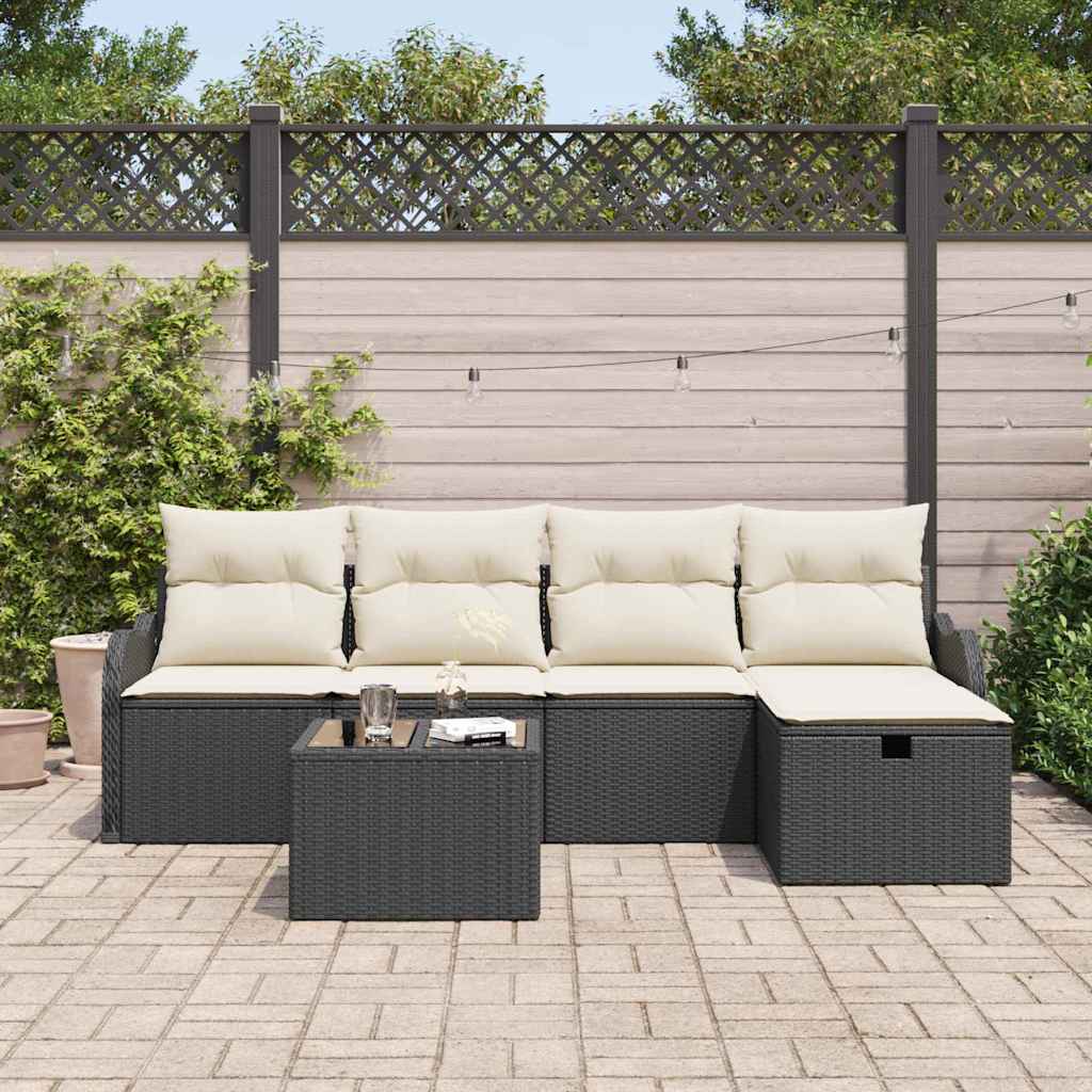 Tuin Sofa Set 6 st 4-Aantal zitplaatsen Zwart en Crème