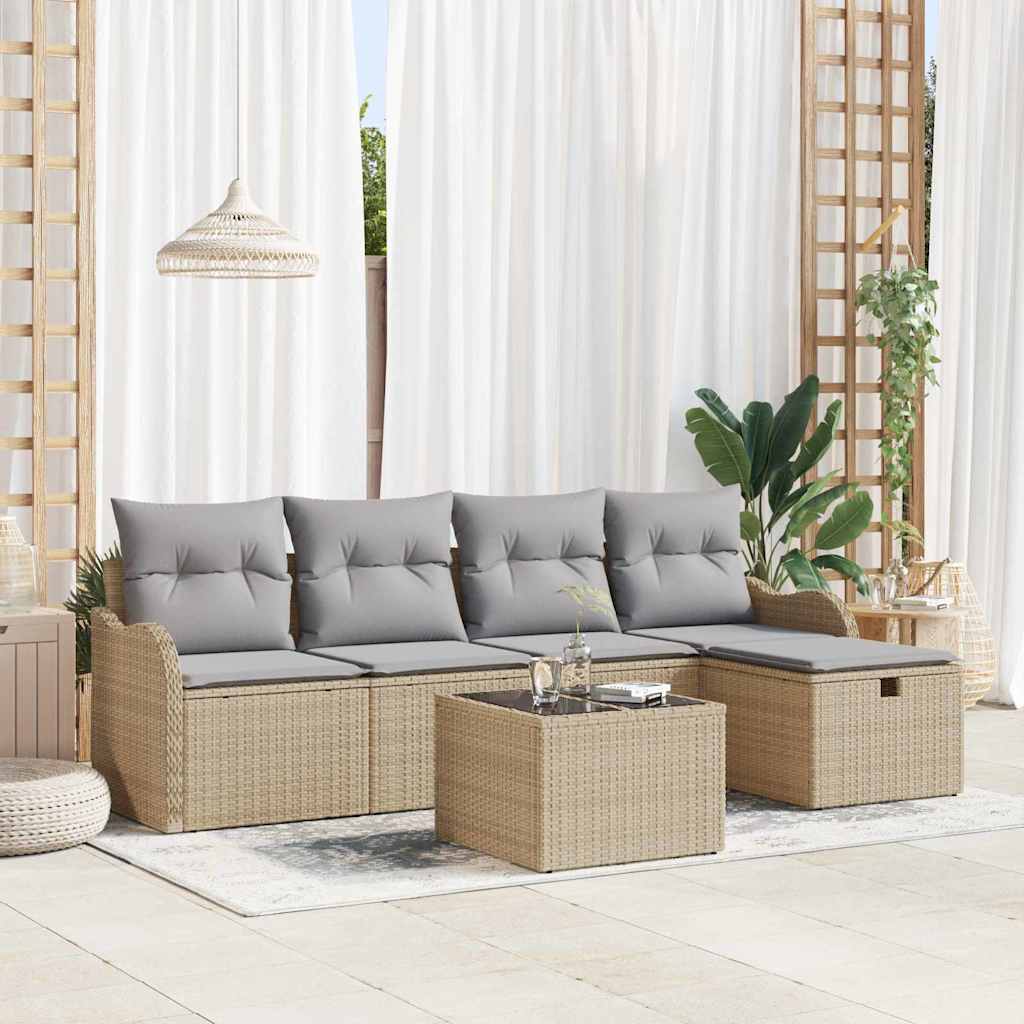 Tuin Sofa Set met kussen 6 pcs Beige en Licht Grijs poly rattan