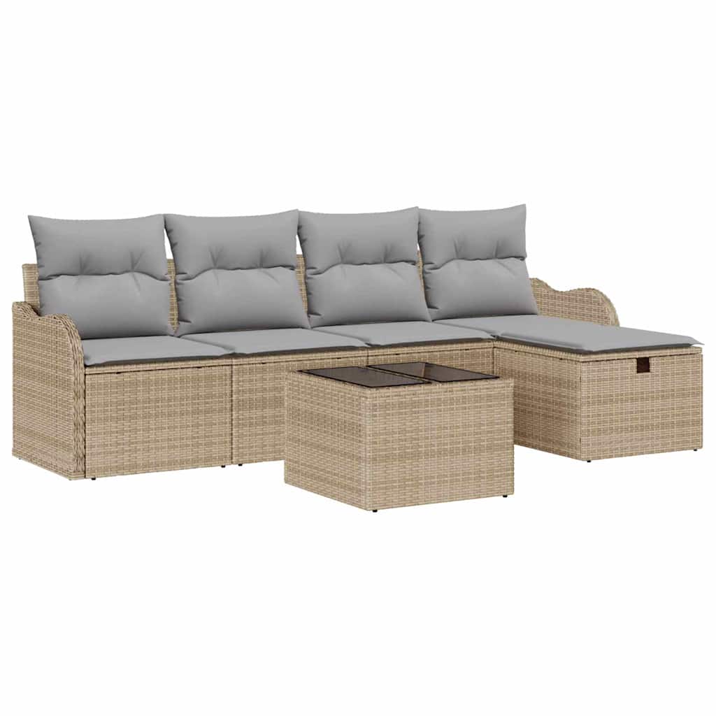 Tuin Sofa Set met kussen 6 pcs Beige en Licht Grijs poly rattan
