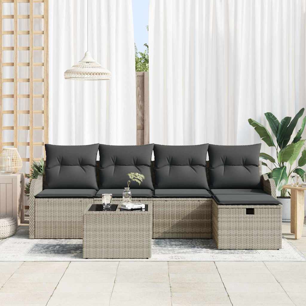 Tuin Sofa Set 6 st 4-Aantal zitplaatsen Lichtgrijs poly rattan