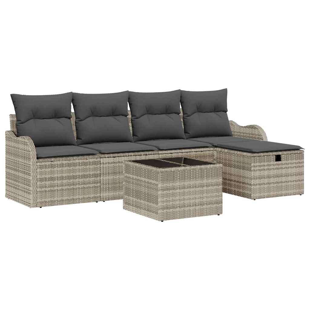 Tuin Sofa Set 6 st 4-Aantal zitplaatsen Lichtgrijs poly rattan