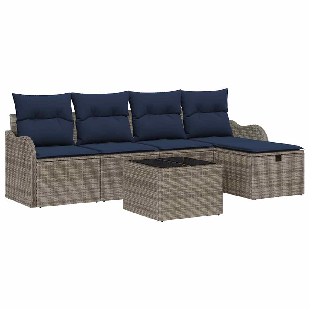 Tuin Sofa Set 6 st 4-Aantal zitplaatsen Grijs en Marineblauw
