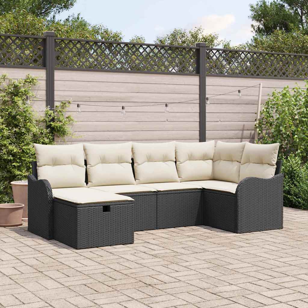 Tuin Sofa Set met kussen 6 pcs Zwart en crème Poly riet