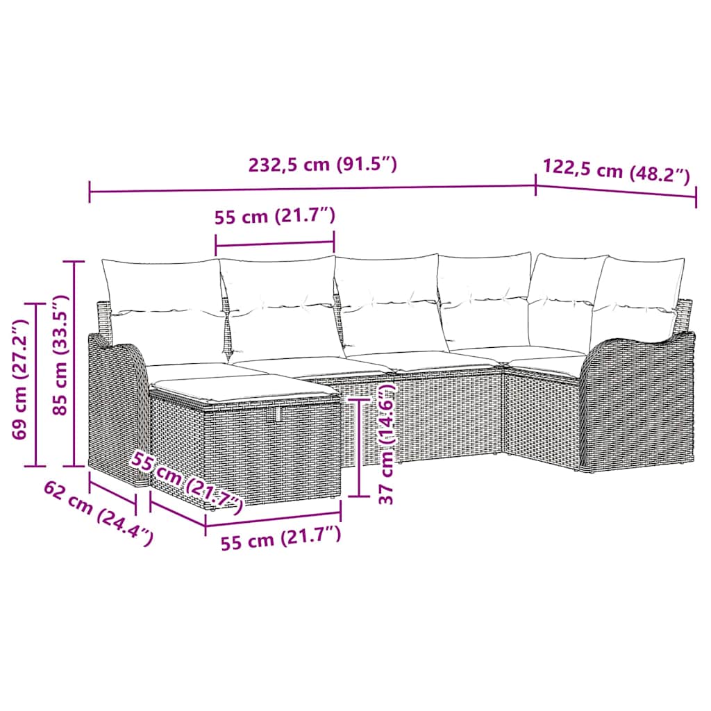 Tuin Sofa Set met kussen 6 pcs Zwart en crème Poly riet