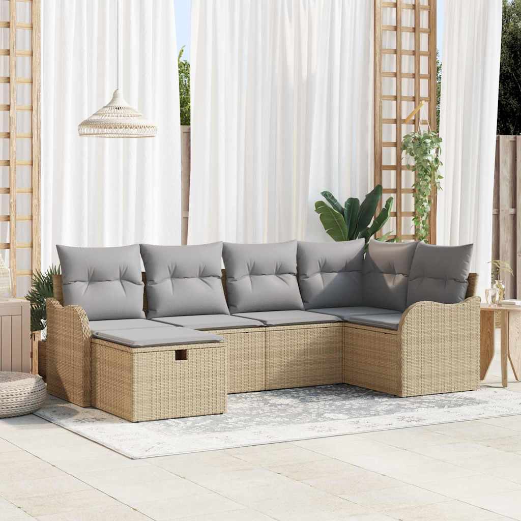 Tuin Sofa Set met kussen 6 pcs beige en lichtgrijs Poly riet