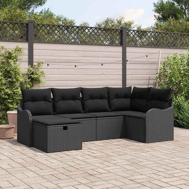 Tuin Sofa Set 6 st 6-Aantal zitplaatsen Zwart poly rattan