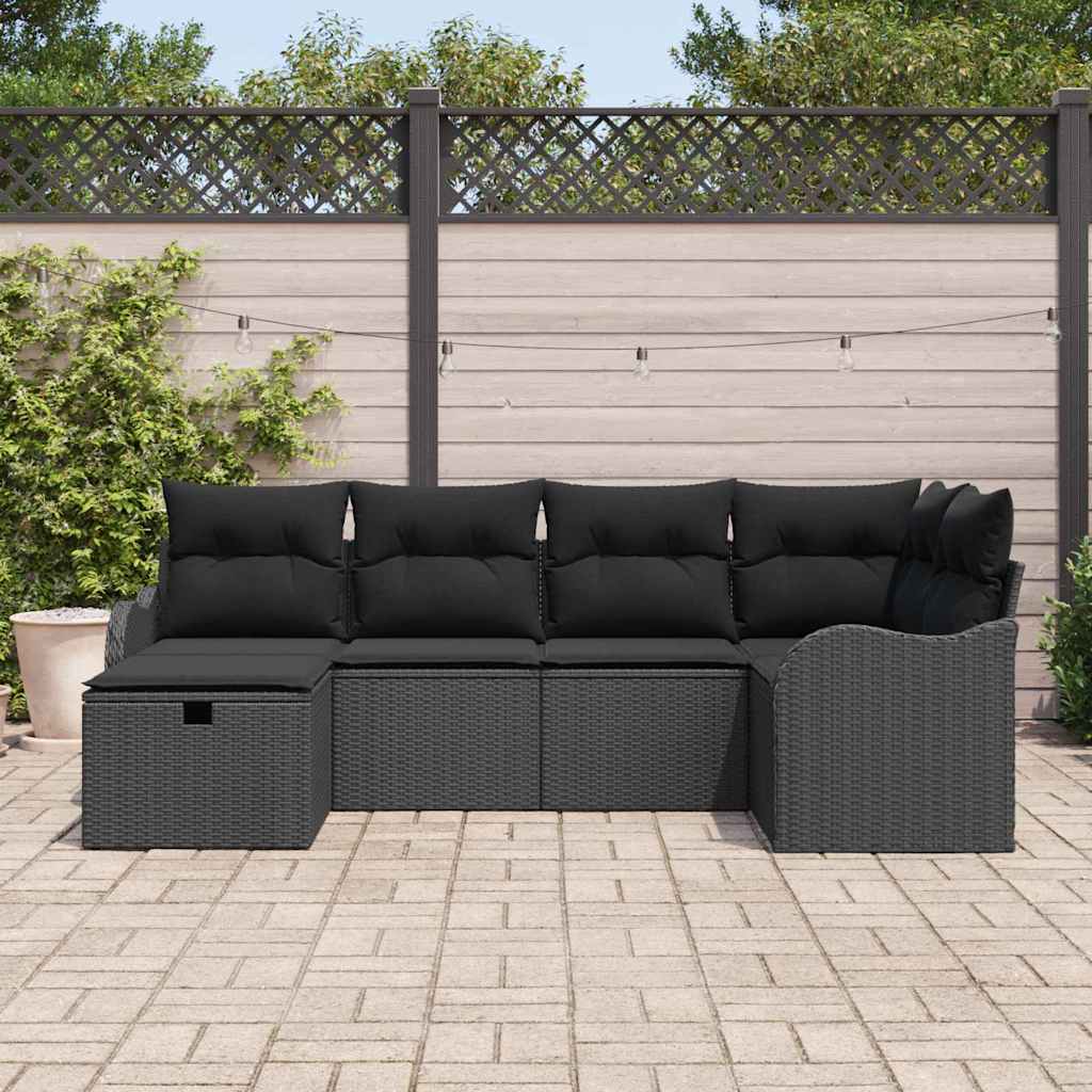 Tuin Sofa Set 6 st 6-Aantal zitplaatsen Zwart poly rattan