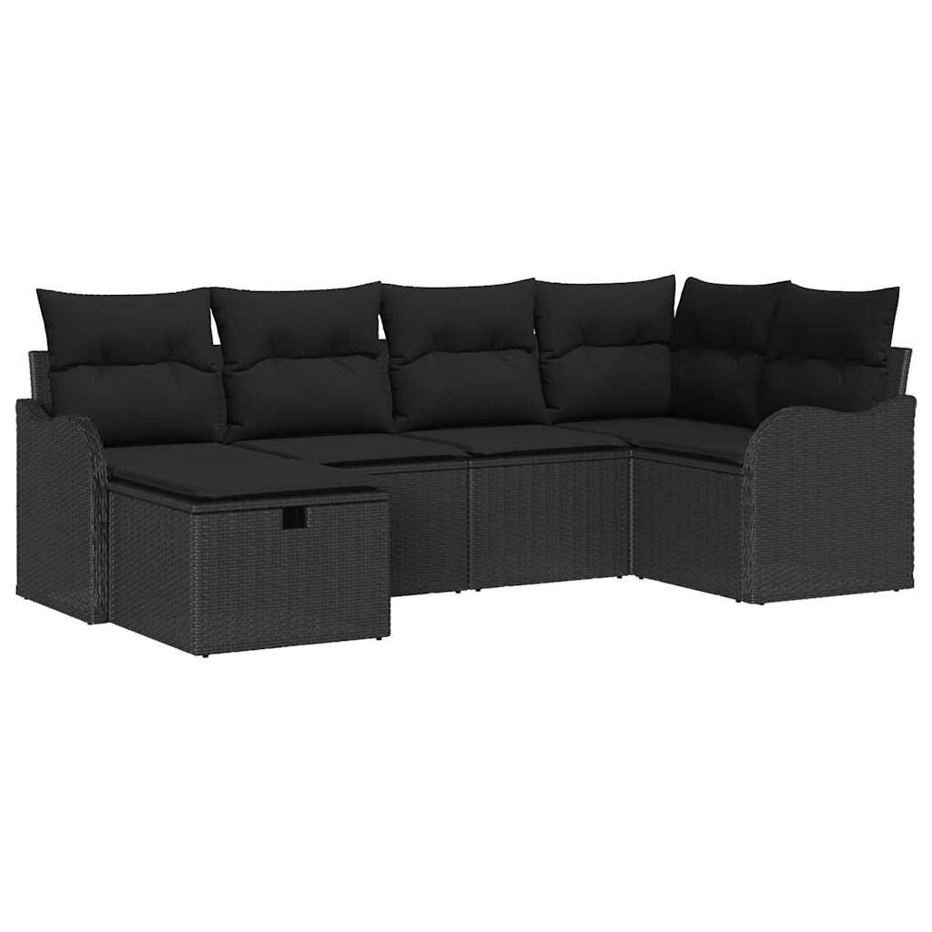 Tuin Sofa Set 6 st 6-Aantal zitplaatsen Zwart poly rattan