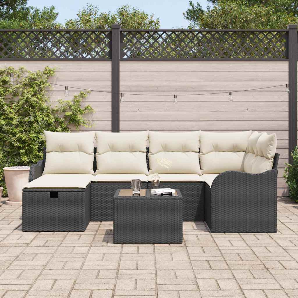 Tuin Sofa Set 7 st 6-Aantal zitplaatsen Zwart en Crème