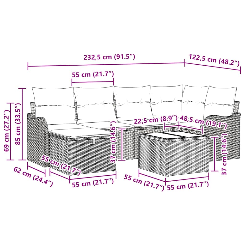 Tuin Sofa Set 7 st 6-Aantal zitplaatsen Zwart en Crème