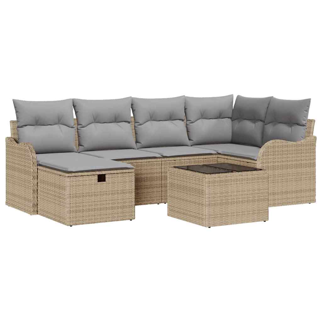 Tuin Sofa Set met kussen 7 pcs beige en lichtgrijs Poly riet