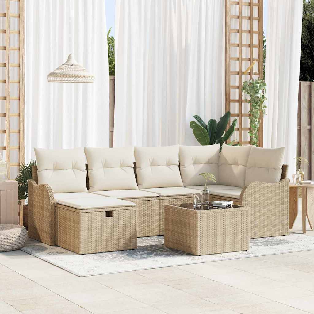 Tuin Sofa Set 7 st 6-Aantal zitplaatsen Beige en Crème