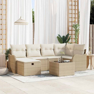 Tuin Sofa Set 7 st 6-Aantal zitplaatsen Beige en Crème