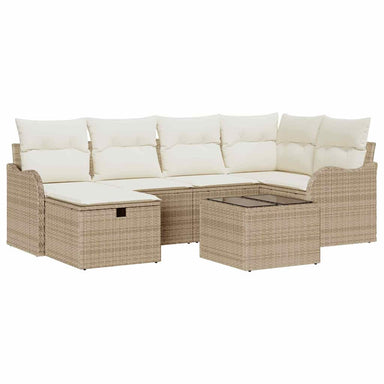 Tuin Sofa Set 7 st 6-Aantal zitplaatsen Beige en Crème
