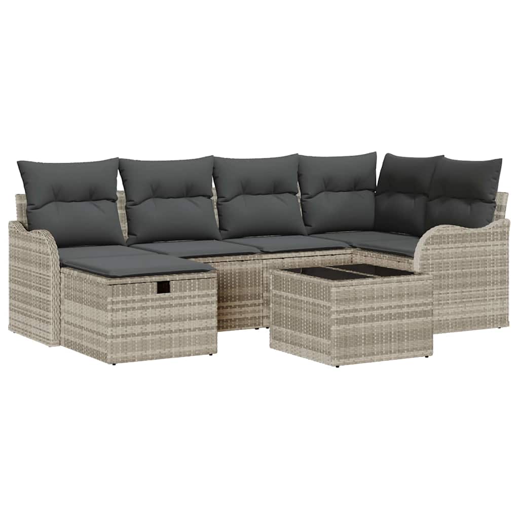 Tuin Sofa Set 7 st 6-Aantal zitplaatsen Lichtgrijs poly rattan