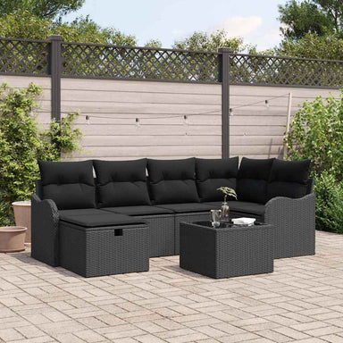 Tuin Sofa Set 7 st 6-Aantal zitplaatsen Zwart poly rattan
