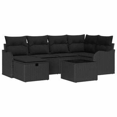 Tuin Sofa Set 7 st 6-Aantal zitplaatsen Zwart poly rattan