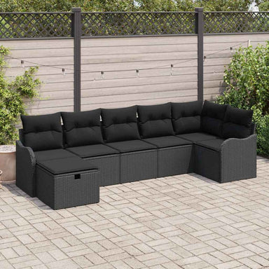 Bankstel 7 st 7-Aantal zitplaatsen Zwart poly rattan