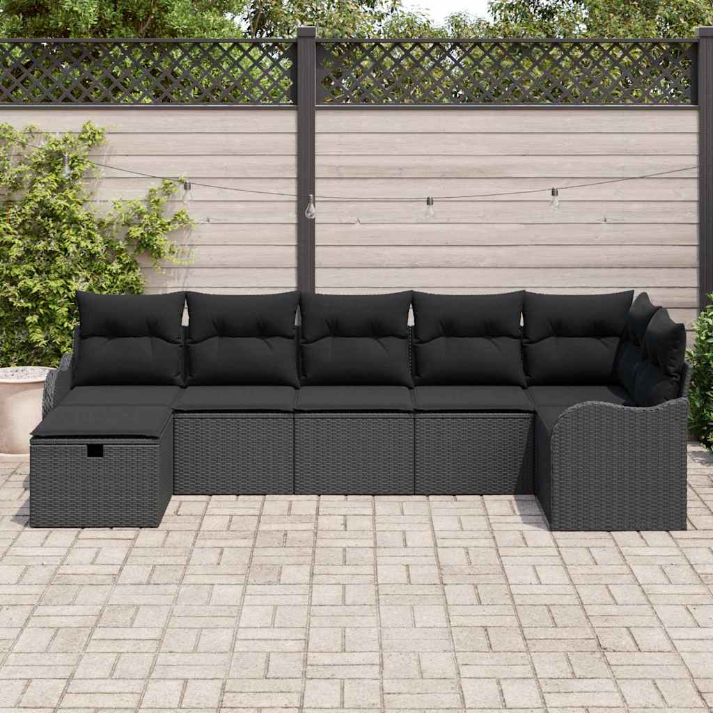 Bankstel 7 st 7-Aantal zitplaatsen Zwart poly rattan