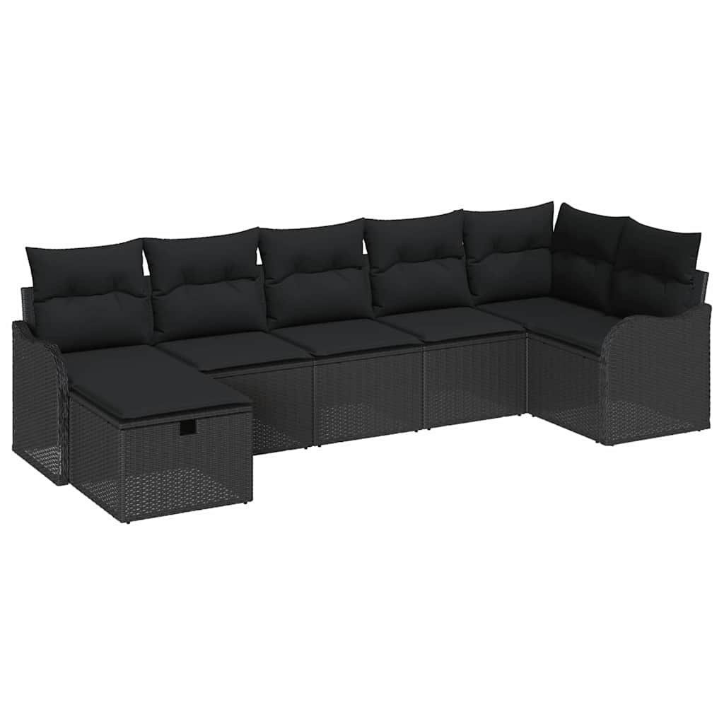 Bankstel 7 st 7-Aantal zitplaatsen Zwart poly rattan
