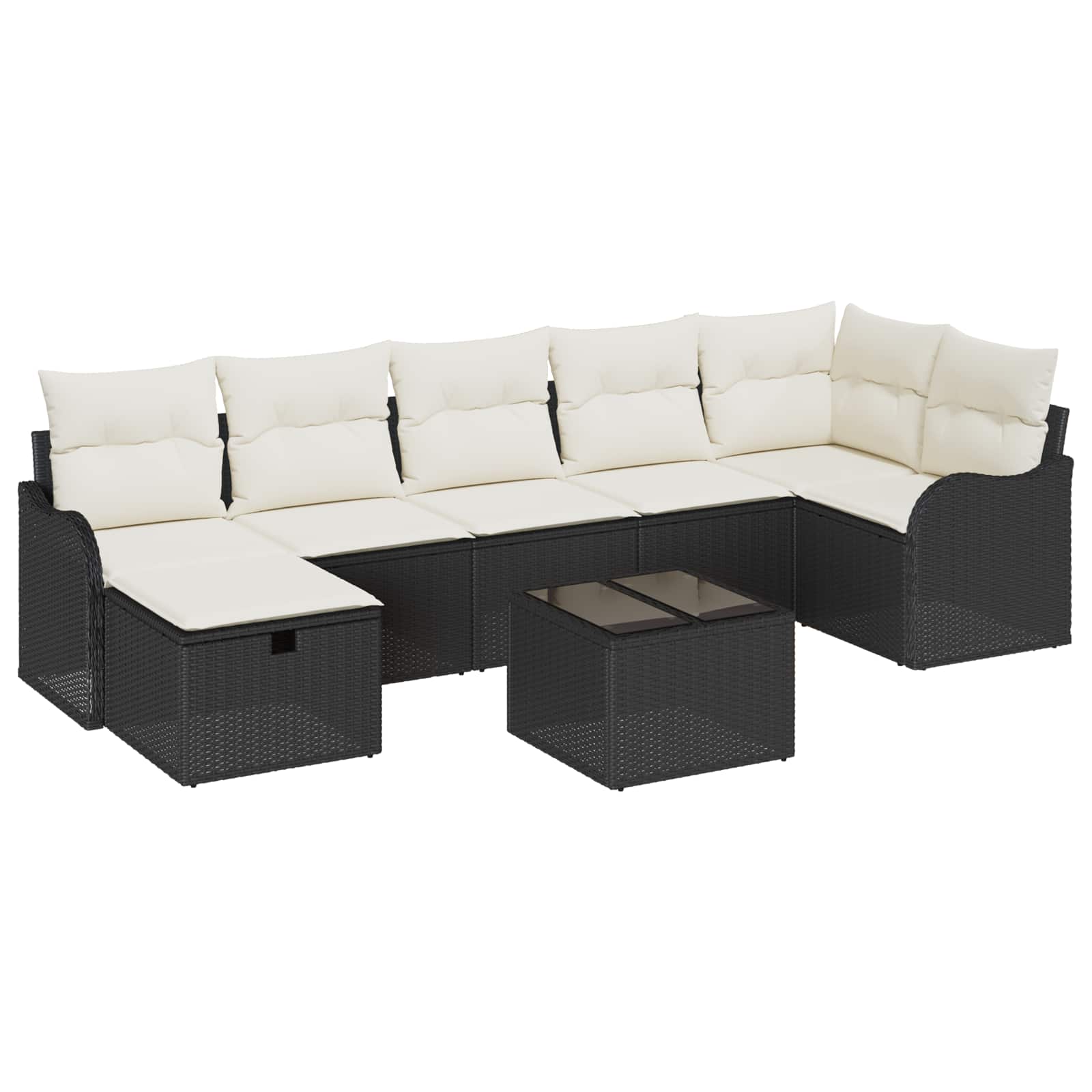 Bankstel 8 st 7-Aantal zitplaatsen Zwart en Crème poly rattan
