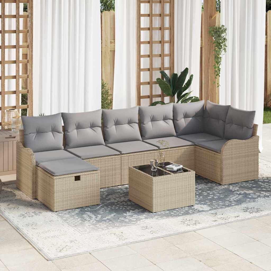 Bankstel met kussen met opslag Beige en Licht Grijs poly rattan