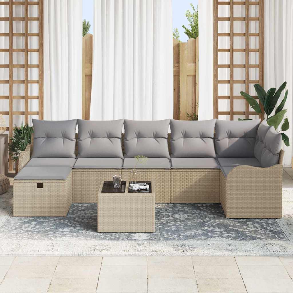 Bankstel met kussen met opslag Beige en Licht Grijs poly rattan