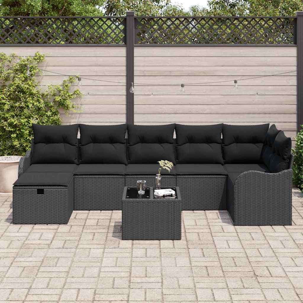 Bankstel 8 st 7-Aantal zitplaatsen Zwart poly rattan