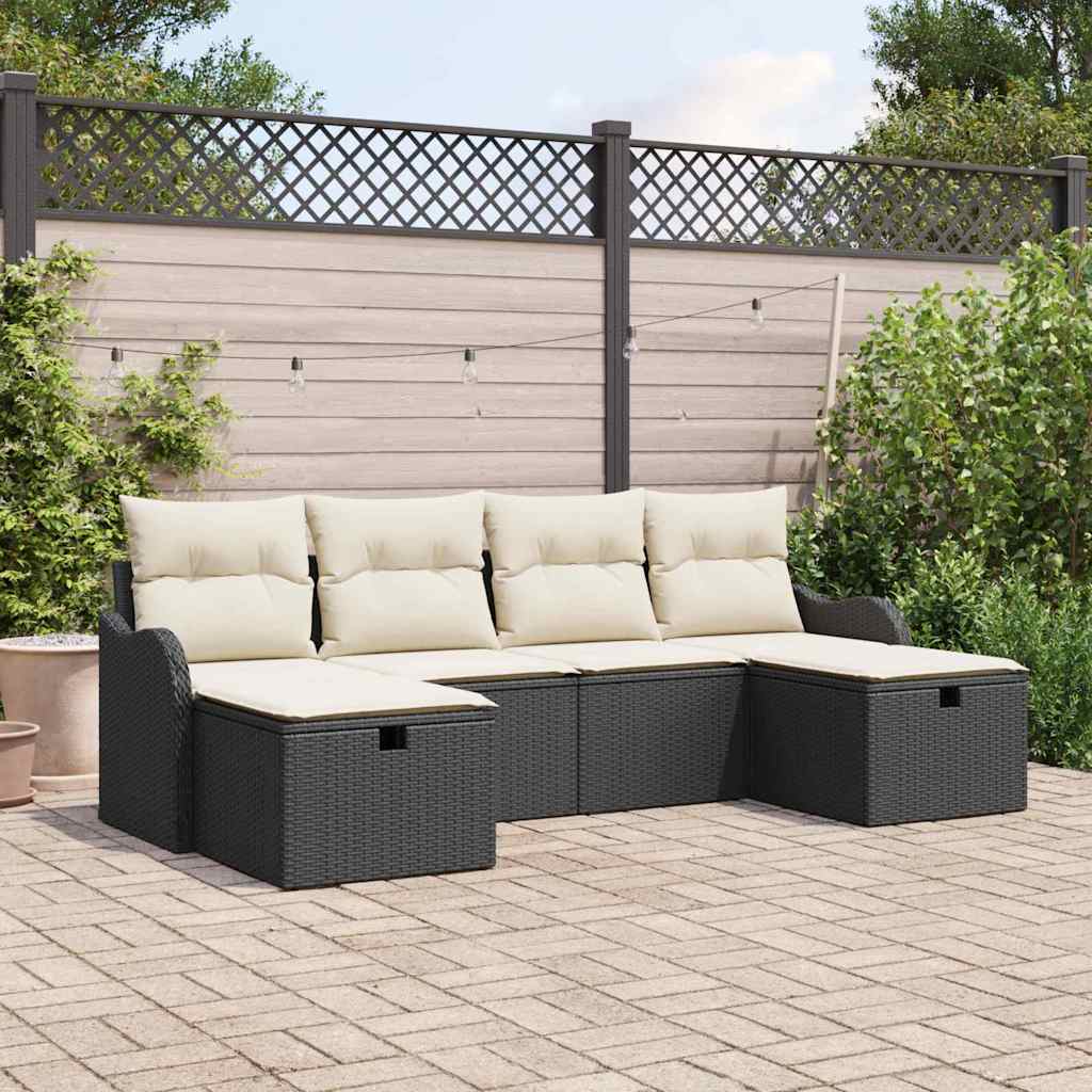 Bankstel 6 st 6-Aantal zitplaatsen Zwart en Crème poly rattan