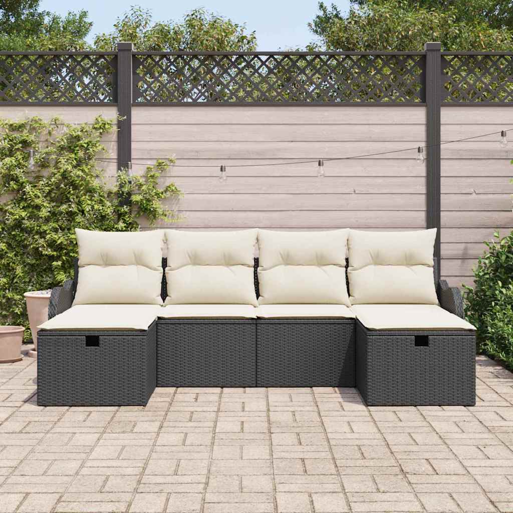 Bankstel 6 st 6-Aantal zitplaatsen Zwart en Crème poly rattan