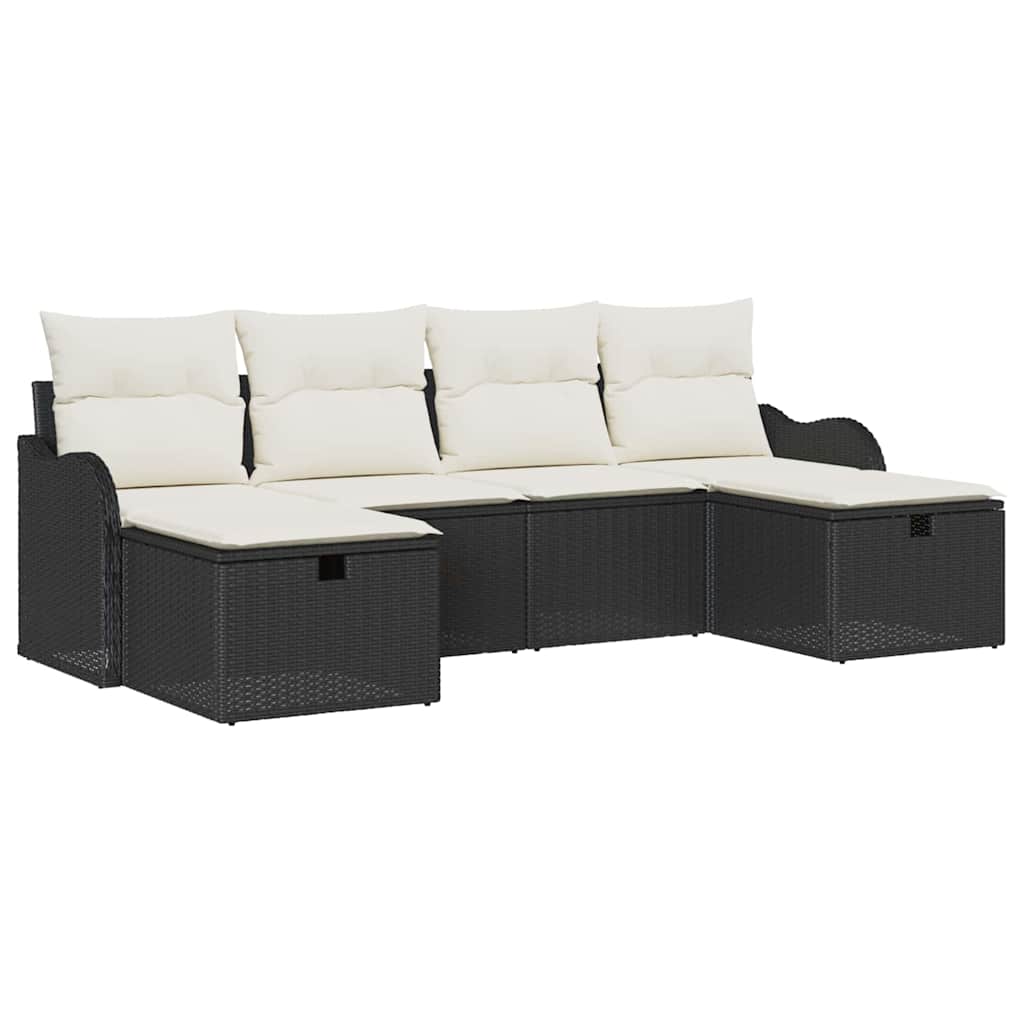 Bankstel 6 st 6-Aantal zitplaatsen Zwart en Crème poly rattan