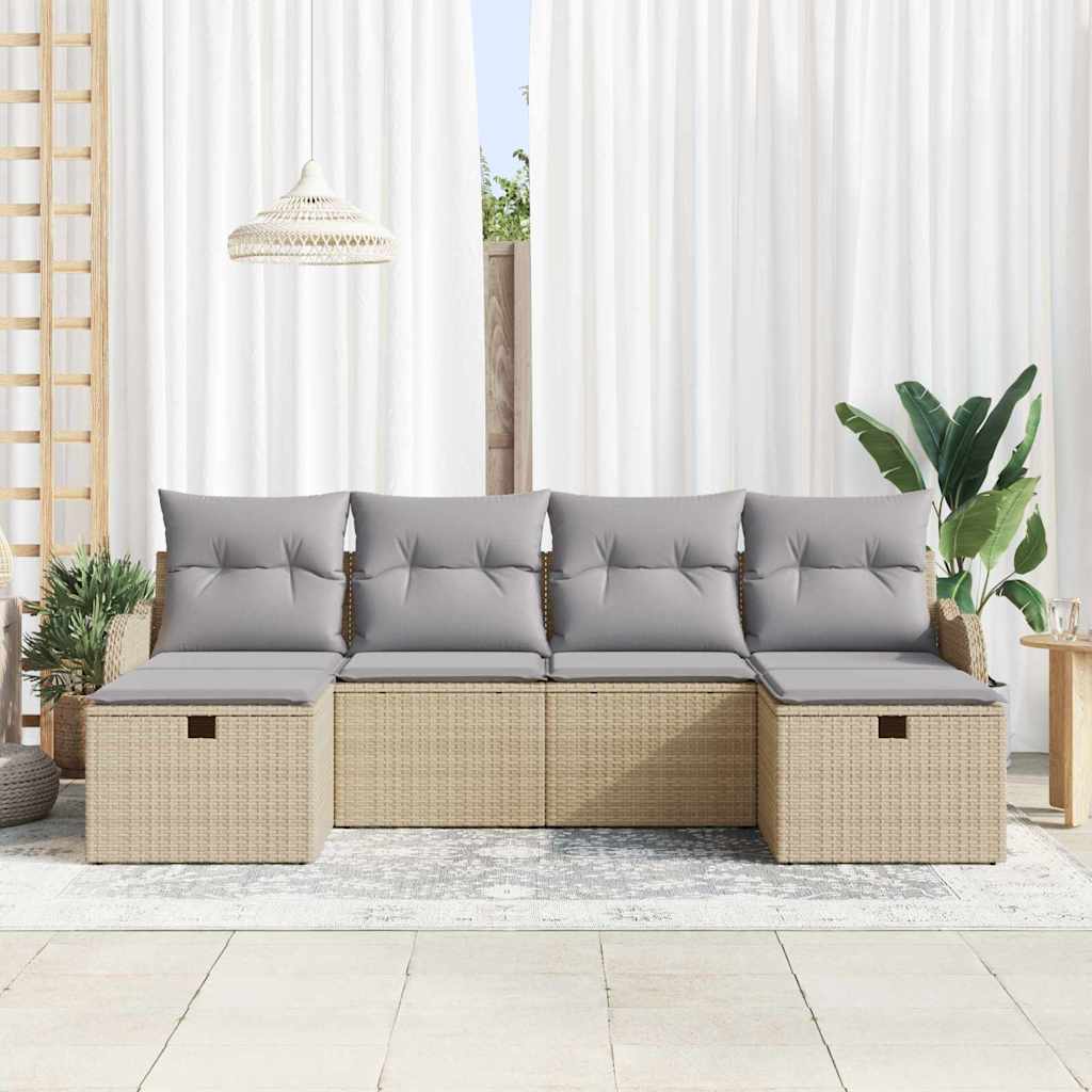 Bankstel met kussen 6 pcs Beige en Licht Grijs poly rattan