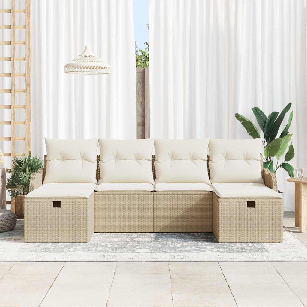 Bankstel 6 st 6-Aantal zitplaatsen Beige en Crème poly rattan