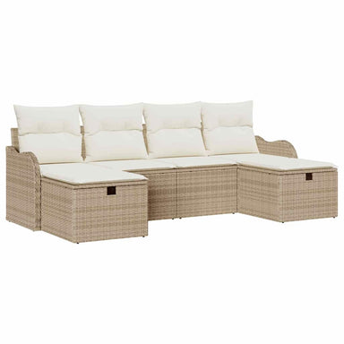 Bankstel 6 st 6-Aantal zitplaatsen Beige en Crème poly rattan