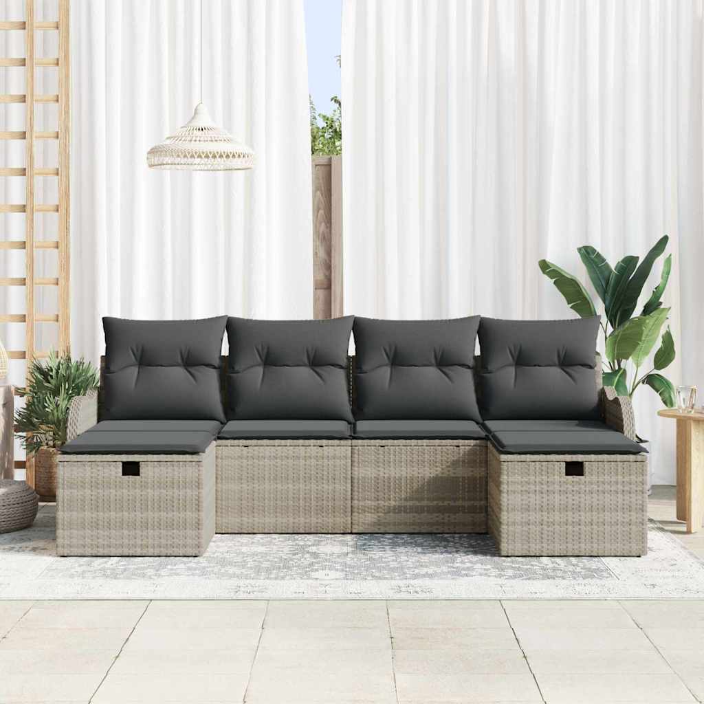 Bankstel met kussen met opslag 6 pcs Lichtgrijs poly rattan