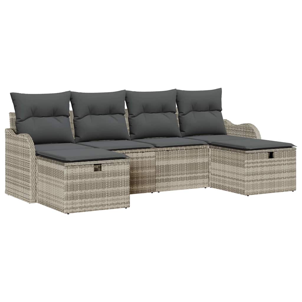 Bankstel met kussen met opslag 6 pcs Lichtgrijs poly rattan