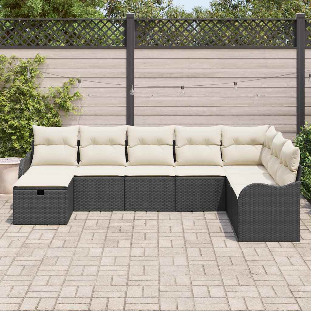 Bankstel 8 st 8-Aantal zitplaatsen Zwart en Crème poly rattan