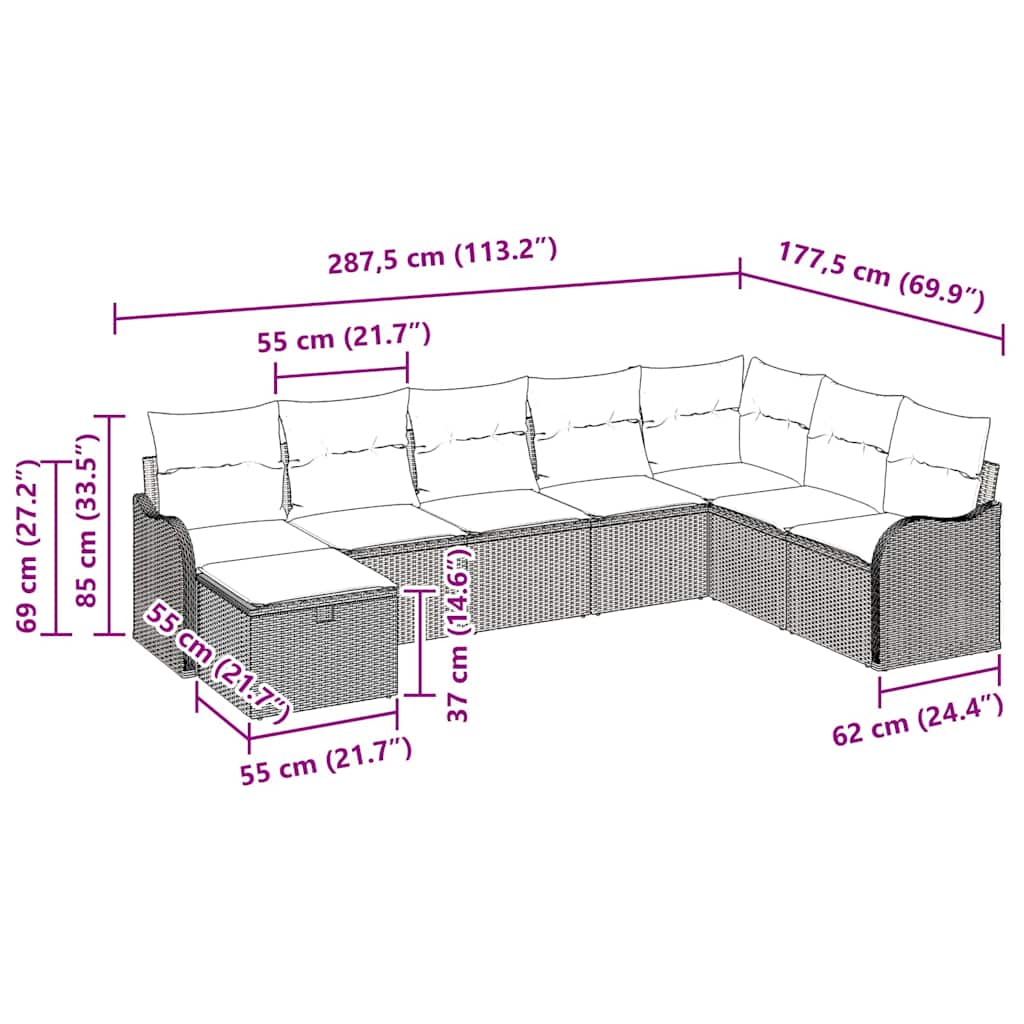 Bankstel 8 st 8-Aantal zitplaatsen Zwart en Crème poly rattan