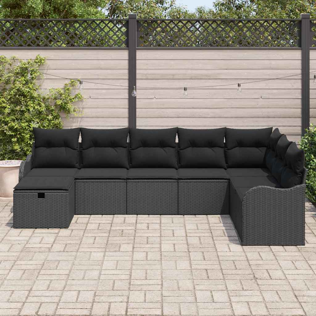 Bankstel met kussen met opslag Zwart poly rattan