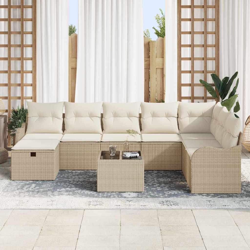 Bankstel 9 st 8-Aantal zitplaatsen Beige en Crème poly rattan