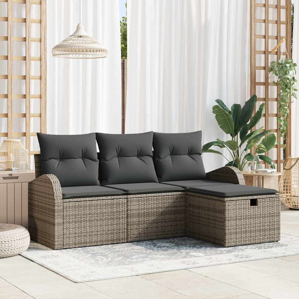 Bankstel met kussen met opslag 4 pcs Grijs poly rattan