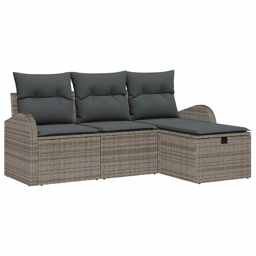 Bankstel met kussen met opslag 4 pcs Grijs poly rattan