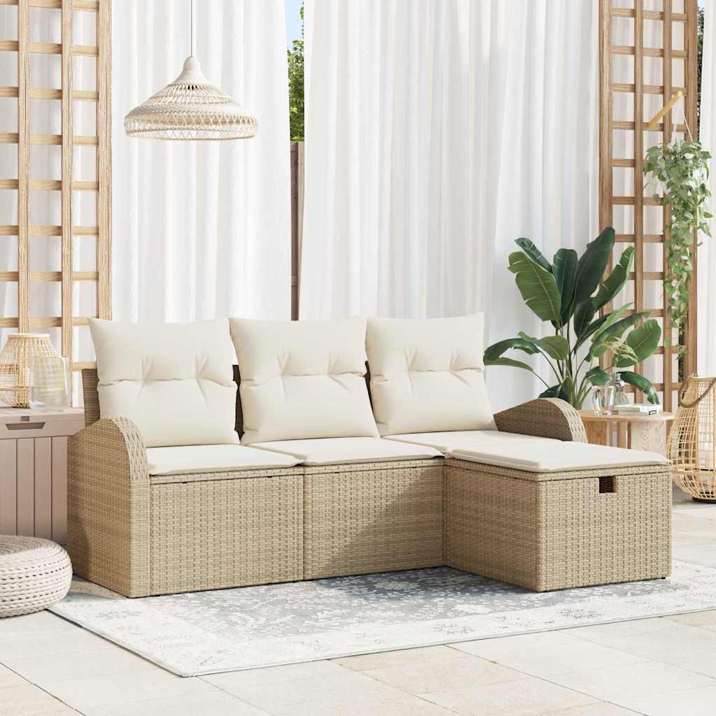 Bankstel 4 st Beige en Crème poly rattan