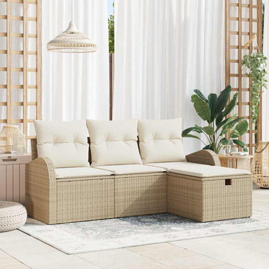 Bankstel 4 st Beige en Crème poly rattan