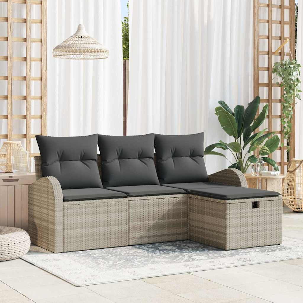 Bankstel met kussen met opslag 4 pcs Lichtgrijs poly rattan
