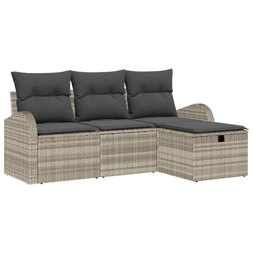 Bankstel met kussen met opslag 4 pcs Lichtgrijs poly rattan