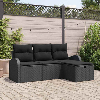 Bankstel 4 st Zwart poly rattan