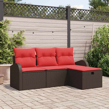 Bankstel 4 st 4-Aantal zitplaatsen Bruin en Rood poly rattan