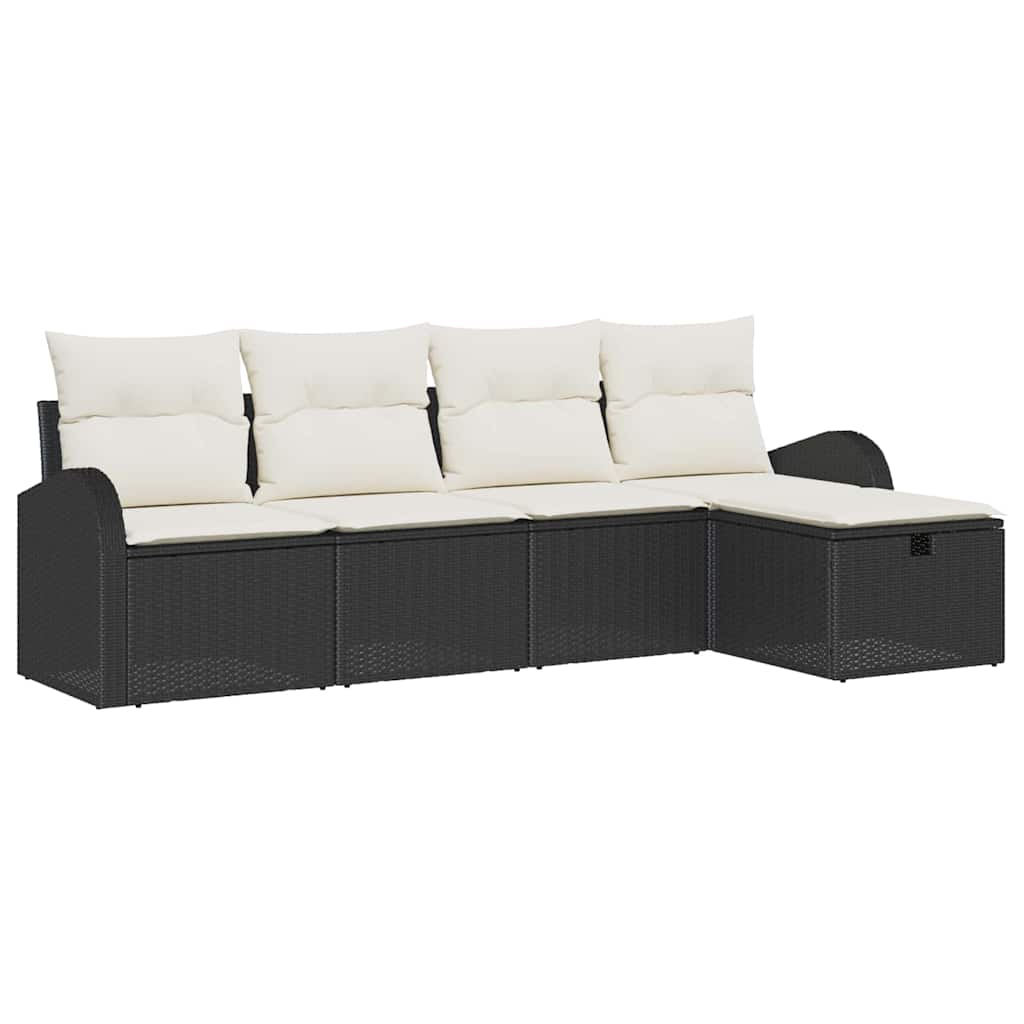 Bankstel 5 st Zwart en Crème poly rattan